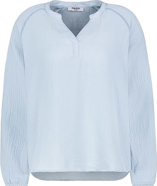 Niebieska bluzka SUBLEVEL z długim rękawem w stylu casual z dekoltem w kształcie litery v
