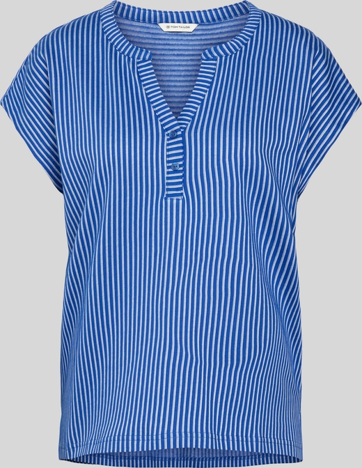 Niebieska bluzka Tom Tailor z dekoltem w kształcie litery v z bawełny