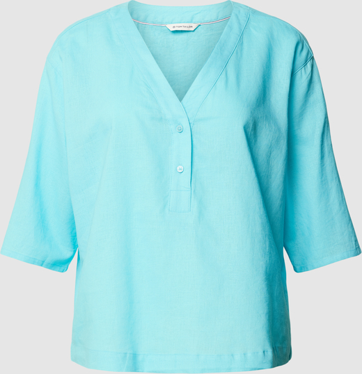 Niebieska bluzka Tom Tailor z dekoltem w kształcie litery v z długim rękawem
