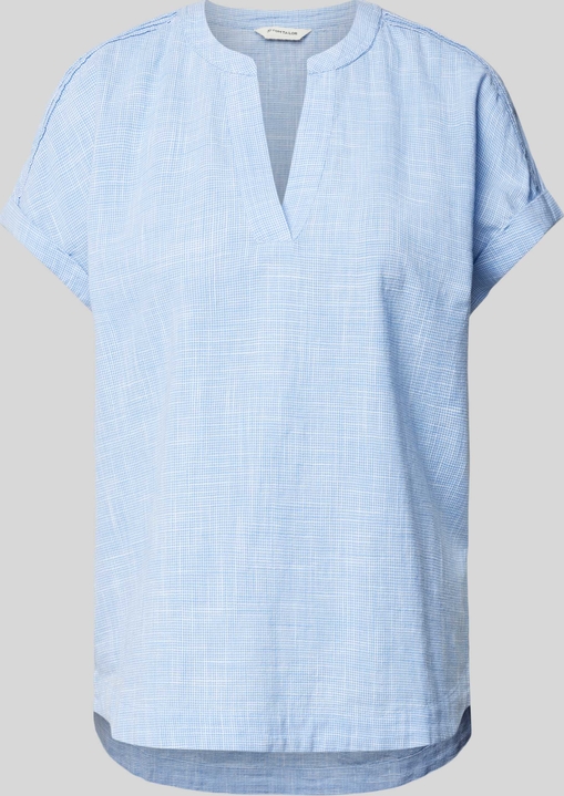 Niebieska bluzka Tom Tailor z krótkim rękawem w stylu casual z dekoltem w kształcie litery v