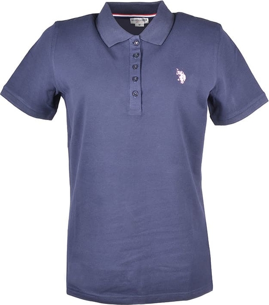 Niebieska bluzka U.S. Polo z bawełny z dekoltem w kształcie litery v