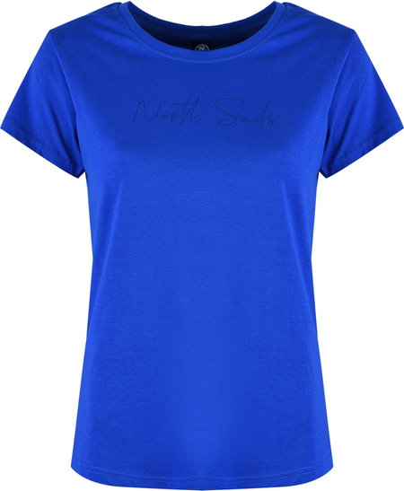 Niebieska bluzka ubierzsie.com z tkaniny z krótkim rękawem z okrągłym dekoltem
