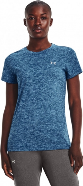 Niebieska bluzka Under Armour w sportowym stylu z okrągłym dekoltem z krótkim rękawem