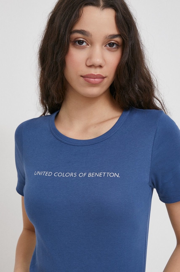 Niebieska bluzka United Colors Of Benetton z bawełny z krótkim rękawem