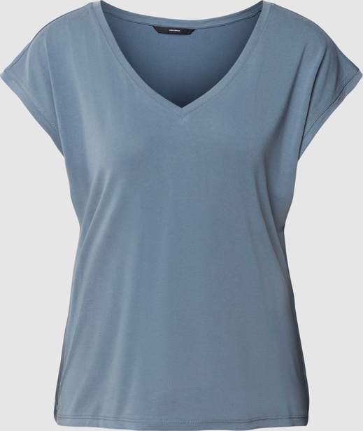 Niebieska bluzka Vero Moda w stylu casual z dekoltem w kształcie litery v z krótkim rękawem