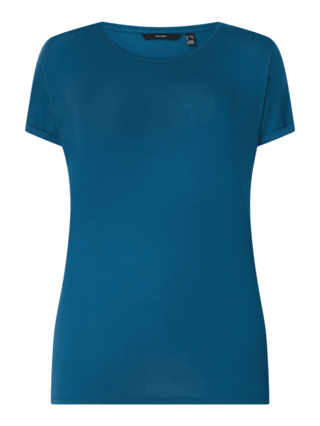 Niebieska bluzka Vero Moda z okrągłym dekoltem z krótkim rękawem