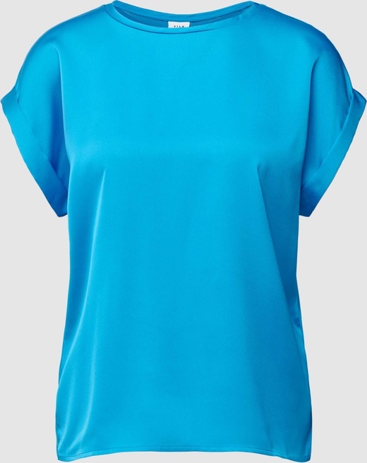 Niebieska bluzka Vila w stylu casual z okrągłym dekoltem