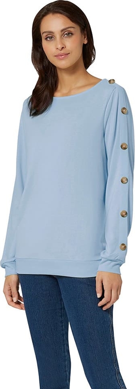 Niebieska bluzka Witt Weiden z bawełny z okrągłym dekoltem z długim rękawem