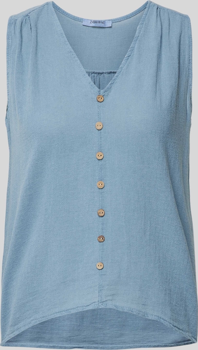 Niebieska bluzka Zabaione bez rękawów w stylu casual z dekoltem w kształcie litery v