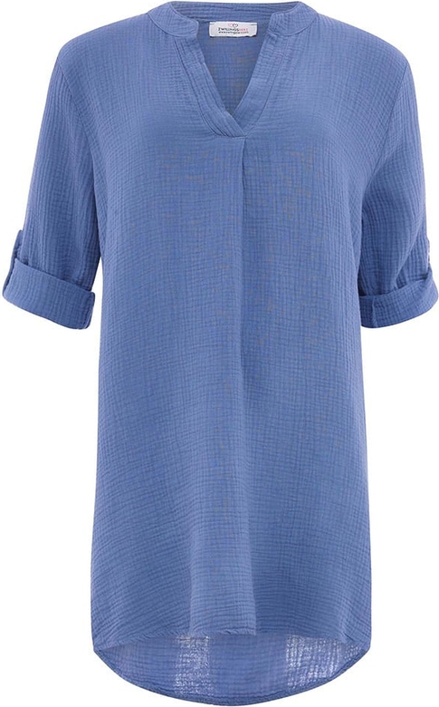 Niebieska bluzka Zwillingsherz z bawełny z krótkim rękawem
