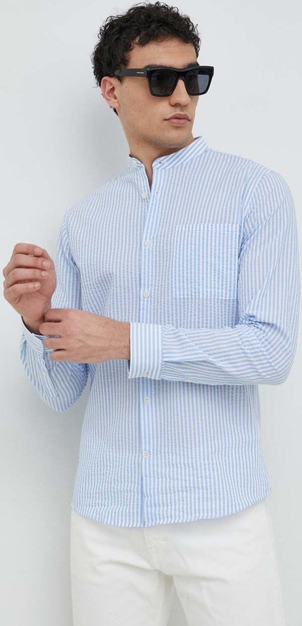 Niebieska koszula answear.com ze stójką z długim rękawem
