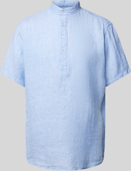 Niebieska koszula Bruun & Stengade z krótkim rękawem w stylu casual z lnu