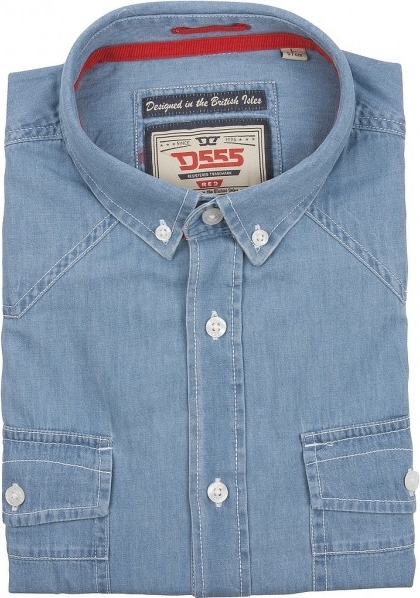 Niebieska koszula D555 z jeansu z krótkim rękawem w street stylu