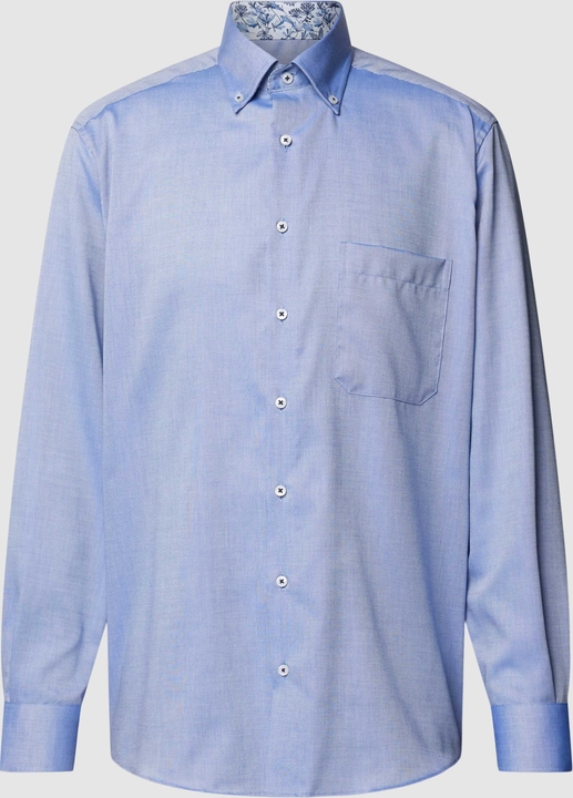 Niebieska koszula Eterna w stylu casual z bawełny z długim rękawem