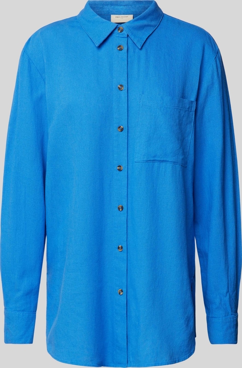 Niebieska koszula Free/quent z kołnierzykiem z lnu w stylu casual