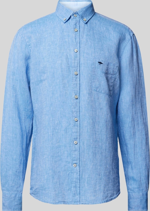 Niebieska koszula Fynch Hatton w stylu casual z lnu z długim rękawem