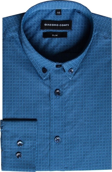 Niebieska koszula Giacomo Conti z długim rękawem z bawełny z kołnierzykiem button down