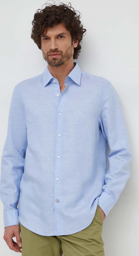 Niebieska koszula Hugo Boss w stylu casual z lnu