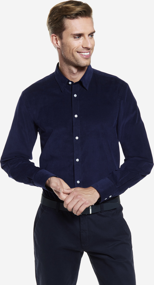 Niebieska koszula Lambert z tkaniny z długim rękawem
