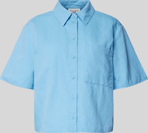 Niebieska koszula Marc O'Polo z kołnierzykiem z krótkim rękawem z bawełny