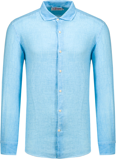 Niebieska koszula Mc2 Saint Barth z klasycznym kołnierzykiem z tkaniny z długim rękawem