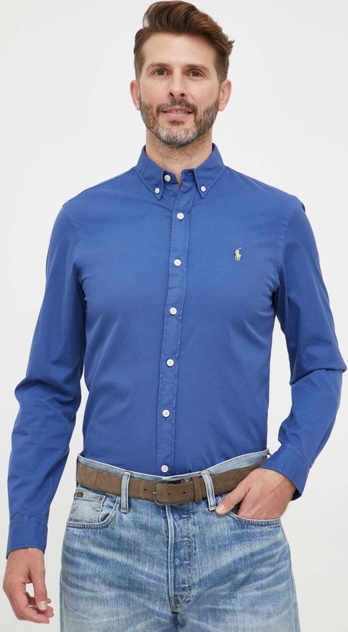 Niebieska koszula POLO RALPH LAUREN w stylu casual z kołnierzykiem button down z bawełny