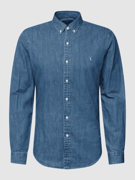 Niebieska koszula POLO RALPH LAUREN z jeansu z kołnierzykiem button down w stylu casual