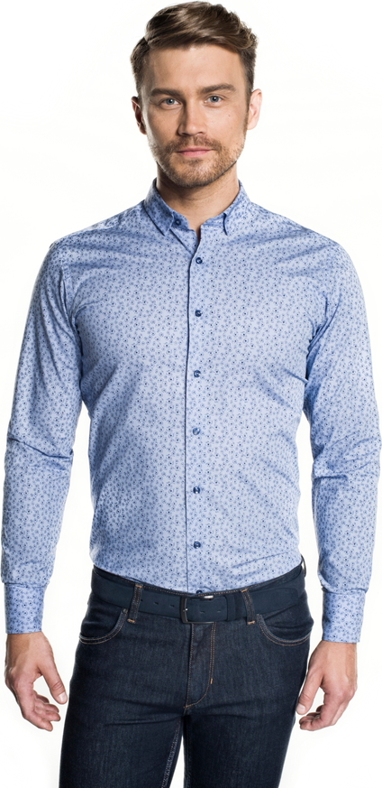 Niebieska koszula Recman z kołnierzykiem button down w stylu casual