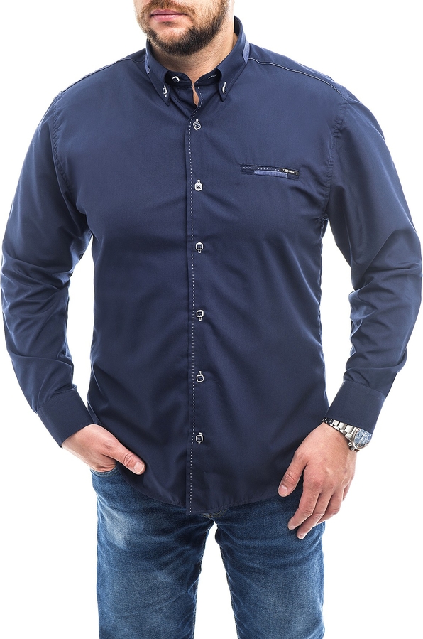 Niebieska koszula Risardi w stylu casual z kołnierzykiem button down z długim rękawem