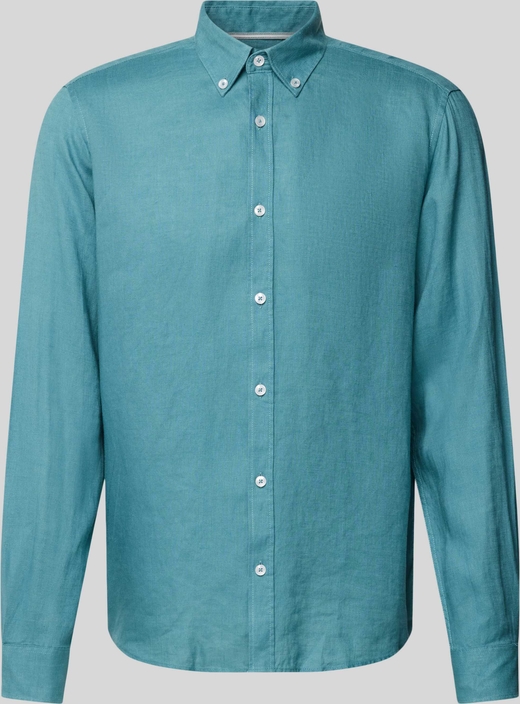 Niebieska koszula S.Oliver z długim rękawem z lnu w stylu casual