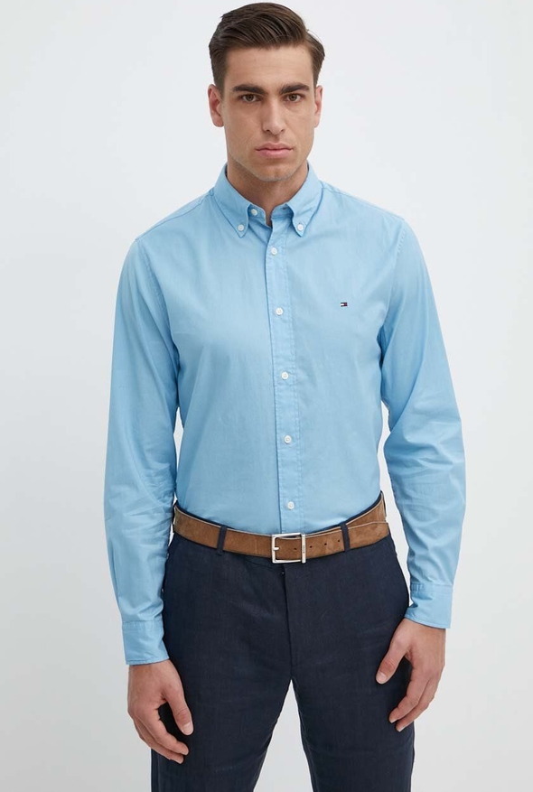 Niebieska koszula Tommy Hilfiger w stylu casual z kołnierzykiem button down