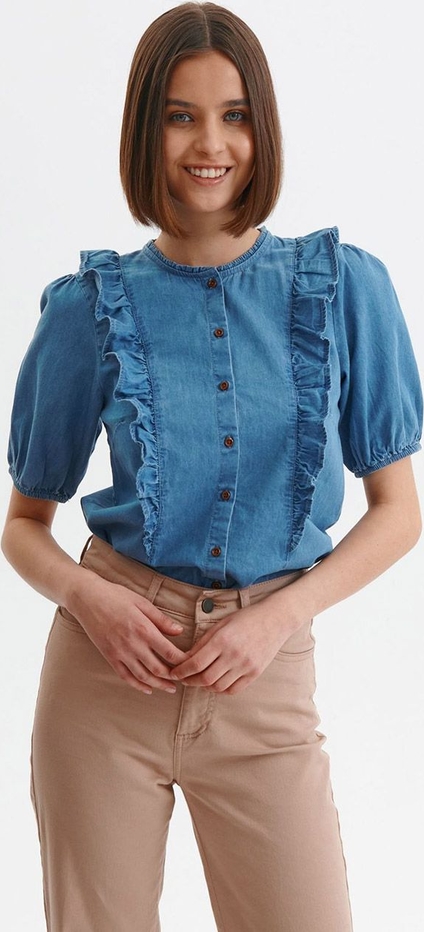 Niebieska koszula Top Secret z bawełny w stylu casual ze stójką