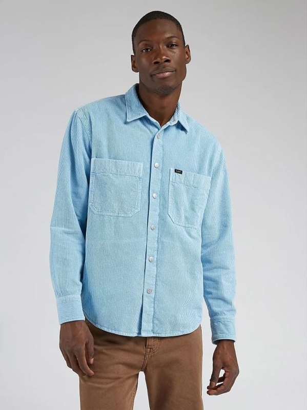 Niebieska koszula Wrangler w stylu casual z bawełny z długim rękawem