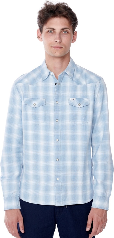 Niebieska koszula Wrangler w stylu casual z długim rękawem z kołnierzykiem button down