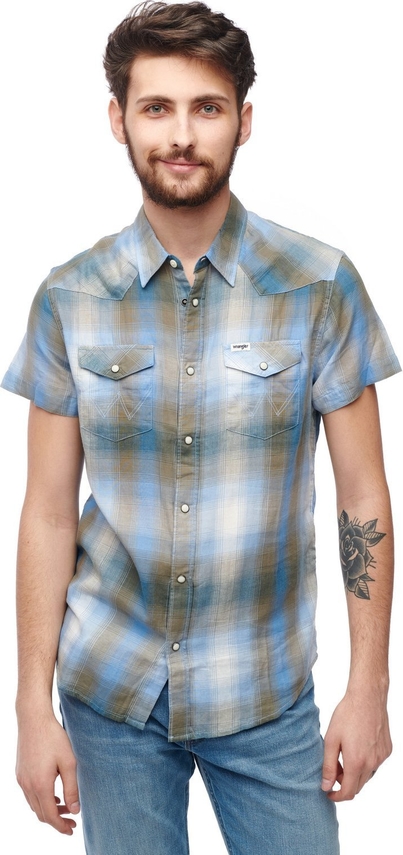 Niebieska koszula Wrangler w stylu casual z krótkim rękawem