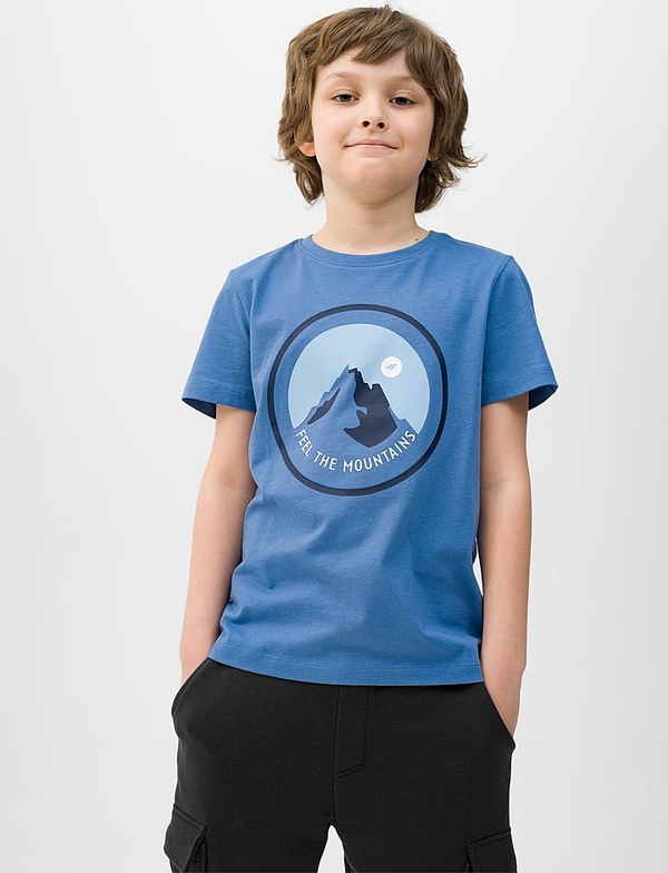 Niebieska koszulka dziecięca 4F dla chłopców z bawełny