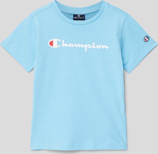Niebieska koszulka dziecięca Champion z bawełny dla chłopców