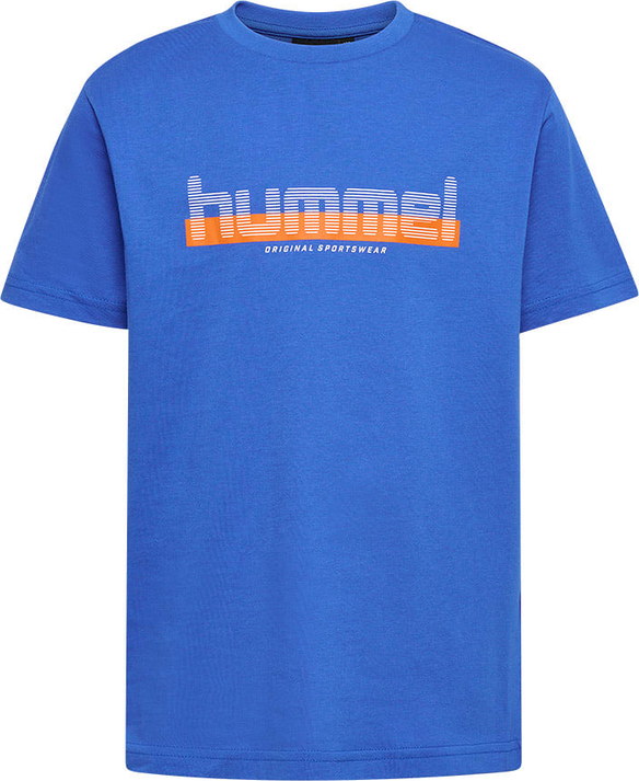 Niebieska koszulka dziecięca Hummel z bawełny dla chłopców