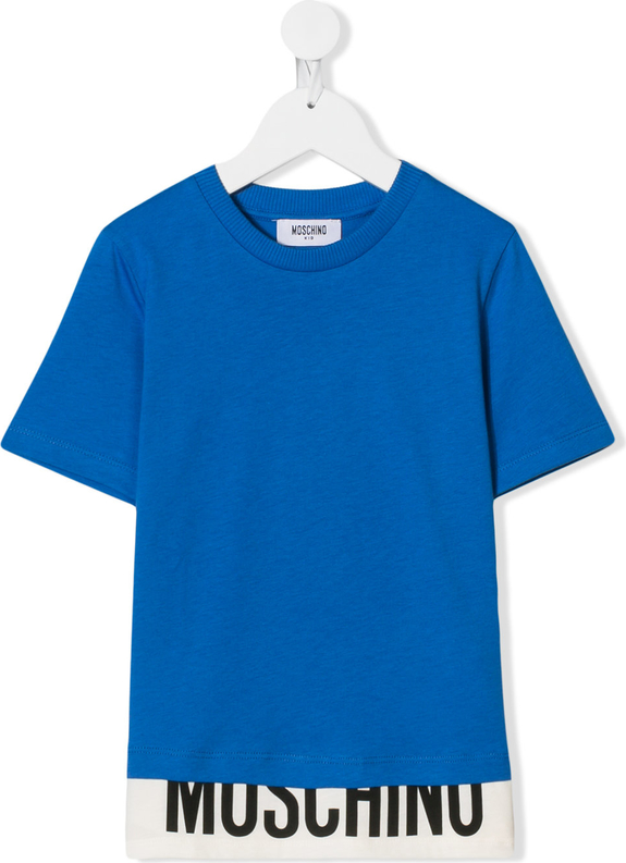 Niebieska koszulka dziecięca Moschino Kids dla chłopców z bawełny z krótkim rękawem