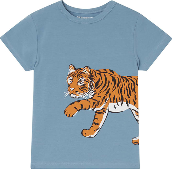 Niebieska koszulka dziecięca The Striped Cat z bawełny