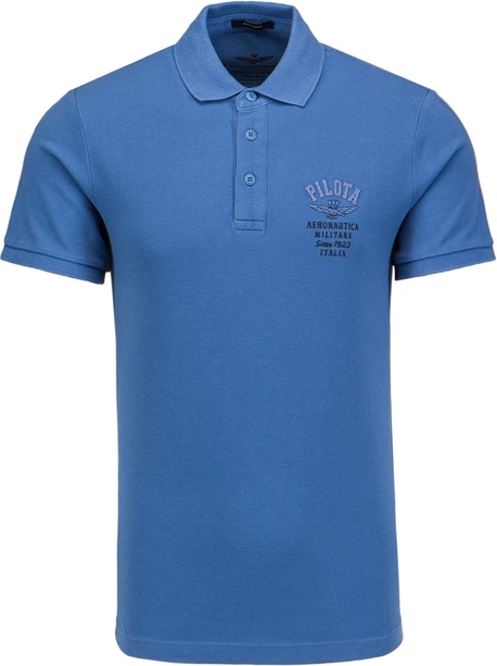 Niebieska koszulka polo Aeronautica Militare z bawełny w stylu casual