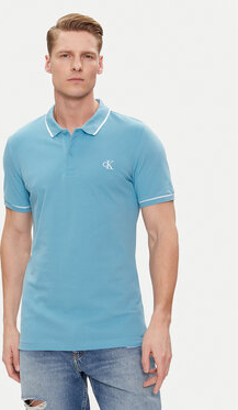 Niebieska koszulka polo Calvin Klein w stylu casual z krótkim rękawem