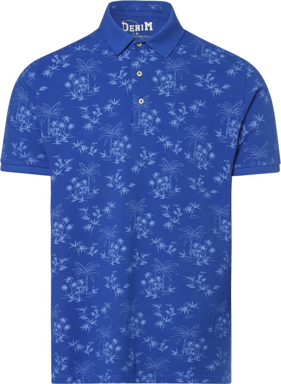 Niebieska koszulka polo DENIM by Nils Sundström w młodzieżowym stylu z bawełny
