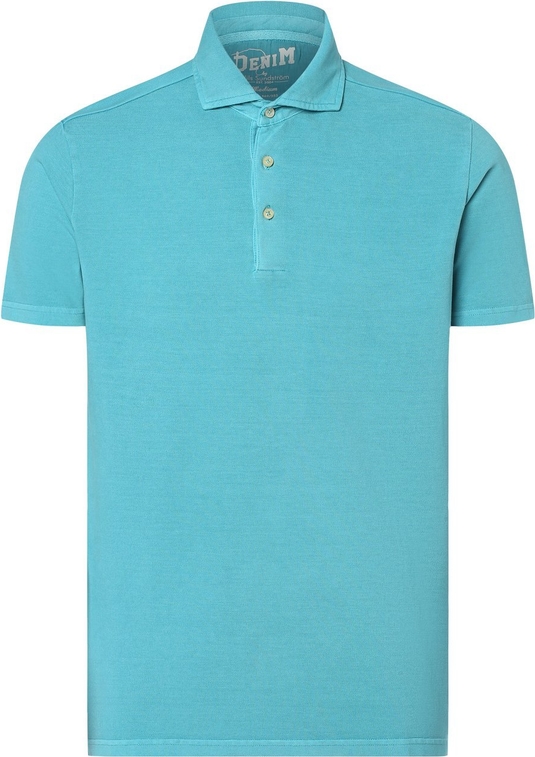 Niebieska koszulka polo DENIM by Nils Sundström z bawełny z krótkim rękawem w stylu casual