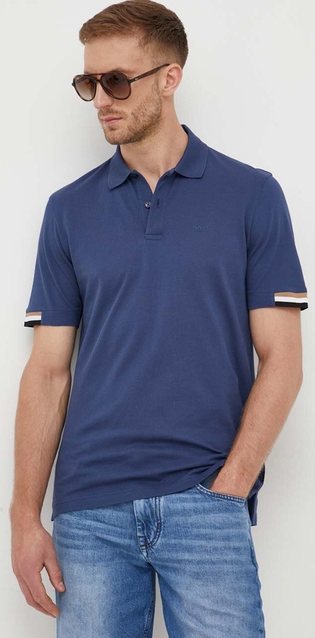 Niebieska koszulka polo Hugo Boss w stylu casual z krótkim rękawem