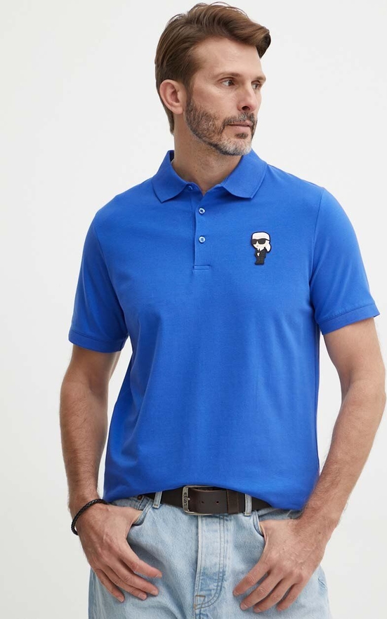 Niebieska koszulka polo Karl Lagerfeld w stylu casual z krótkim rękawem