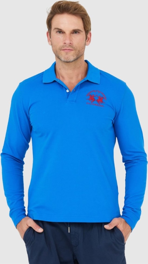 Niebieska koszulka polo La Martina z długim rękawem