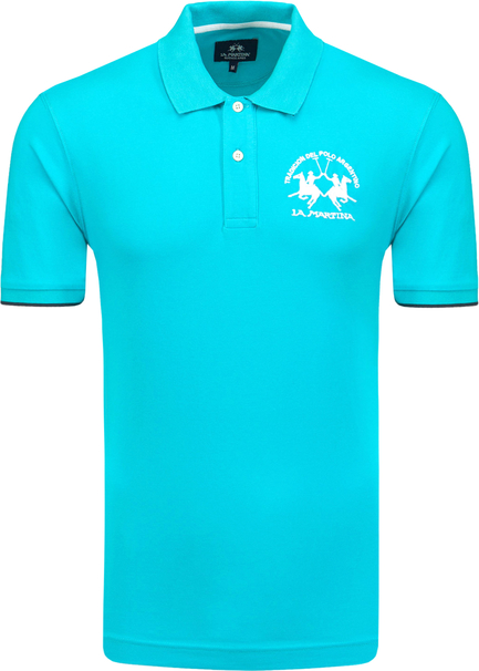 Niebieska koszulka polo La Martina z krótkim rękawem z dzianiny w stylu klasycznym