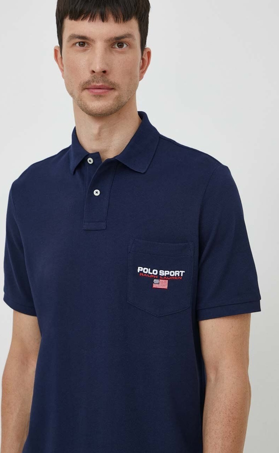 Niebieska koszulka polo POLO RALPH LAUREN z bawełny z krótkim rękawem w stylu casual