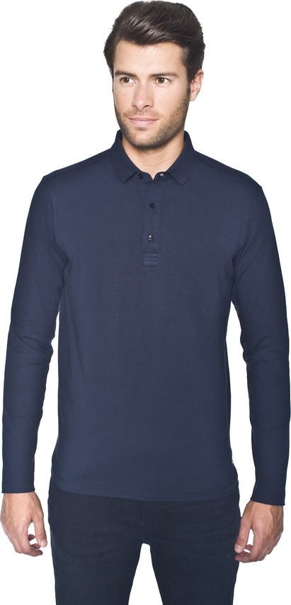 Niebieska koszulka polo Recman z długim rękawem